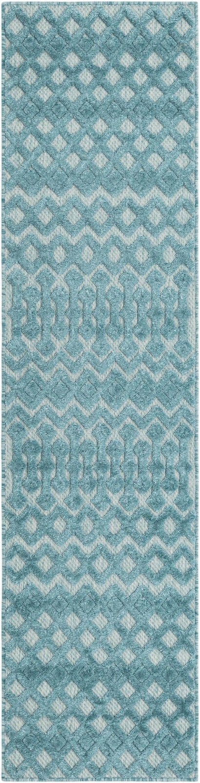 2' x 8' Creed · Geometric lattice Outdoor Rug, aqua blue