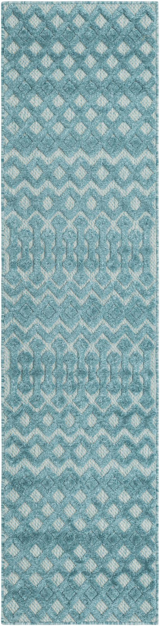 2' x 8' Creed · Geometric lattice Outdoor Rug, aqua blue