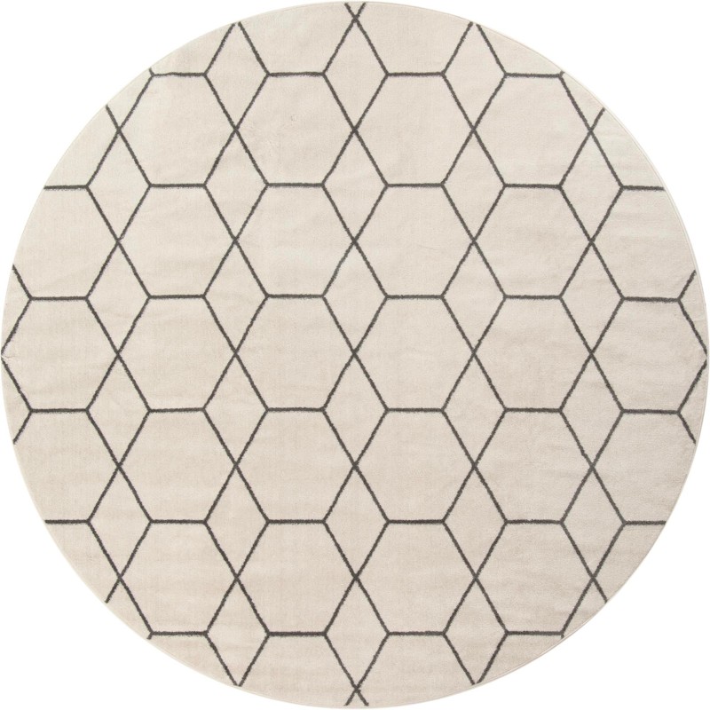 12' x 12' Galloway · Geometric lattice rug, ivory and gray