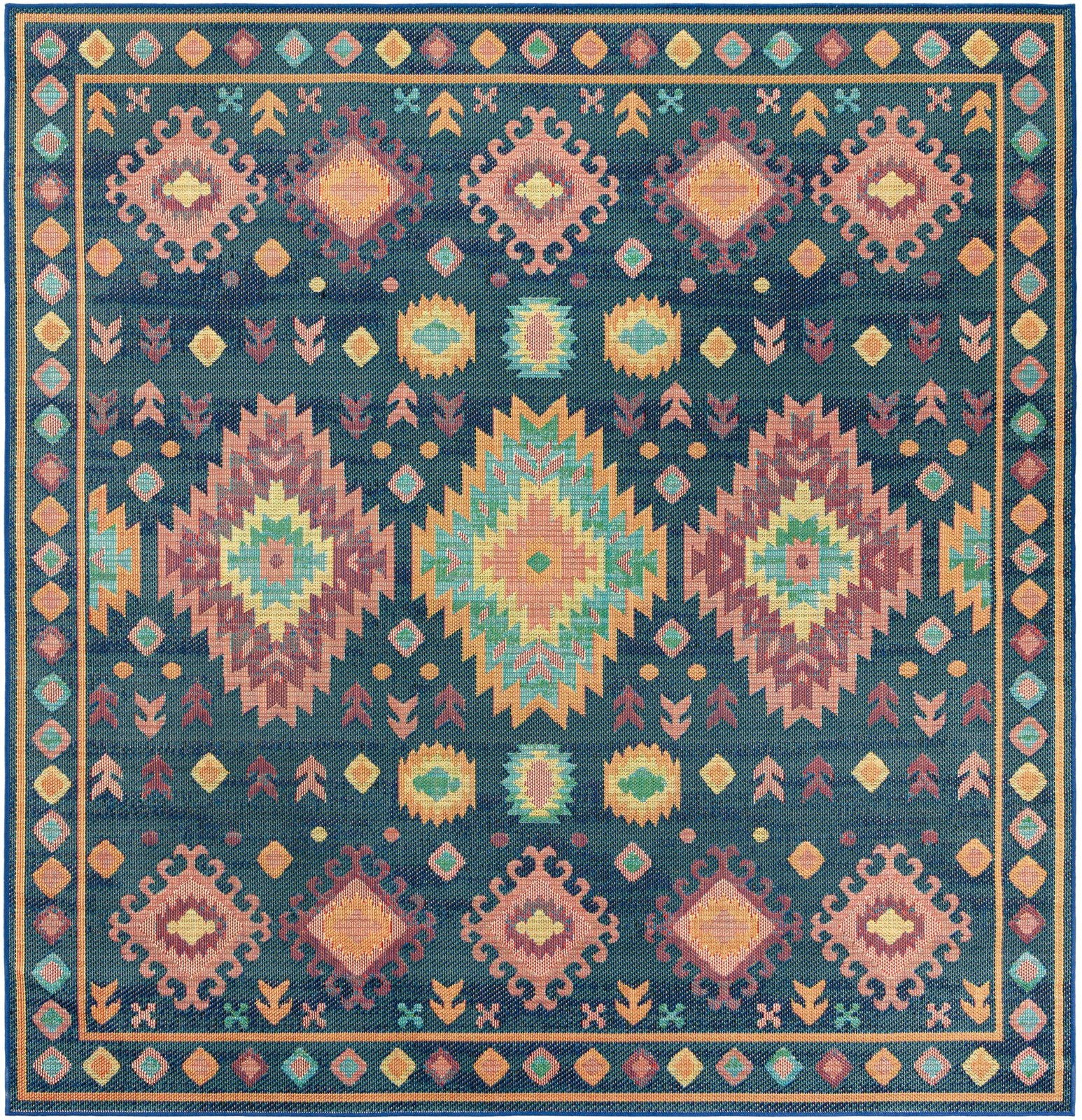 10' x 10' Phelps · Southwestern geometric Outdoor Rug, multicolor and navy
