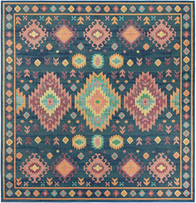 10' x 10' Phelps · Southwestern geometric Outdoor Rug, multicolor and navy