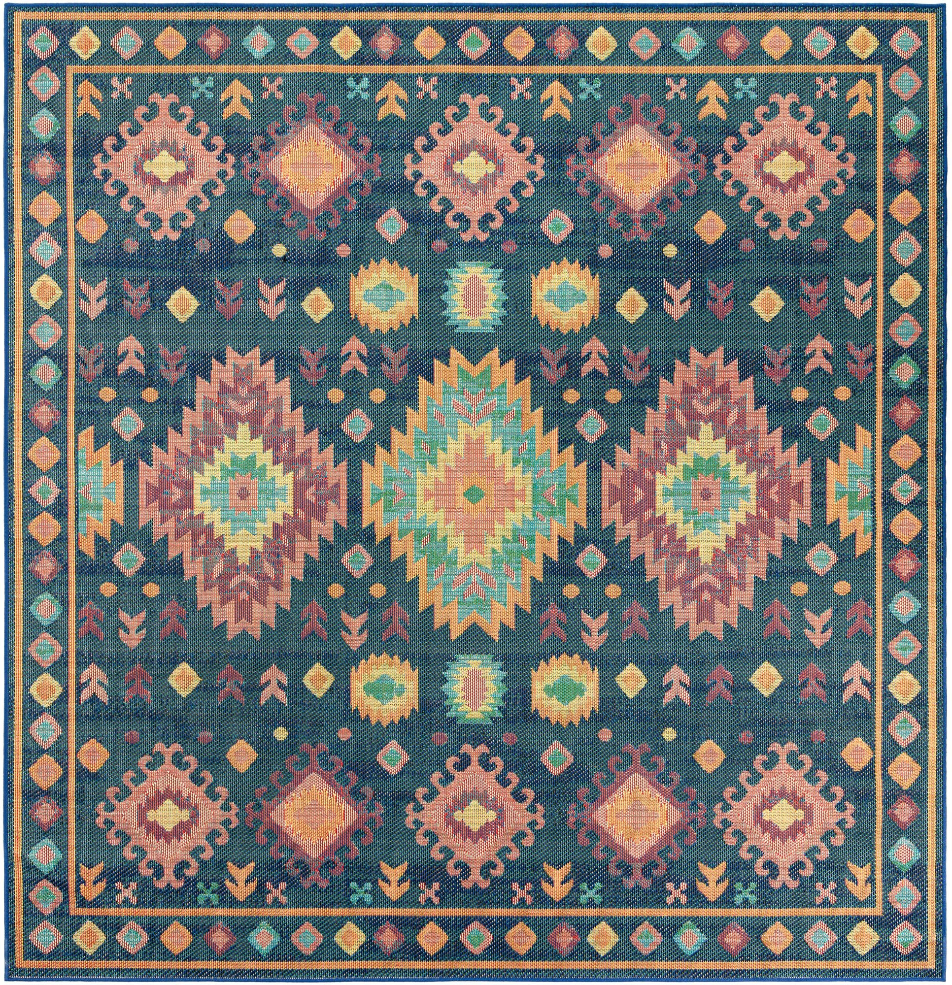 10' x 10' Phelps · Southwestern geometric Outdoor Rug, multicolor and navy