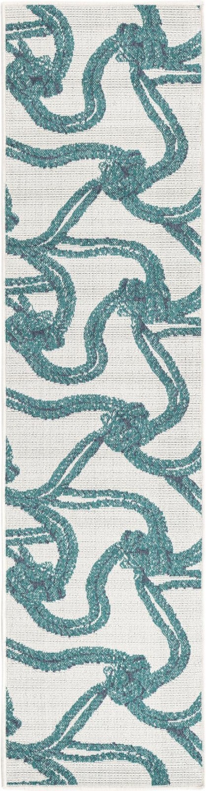 2' x 8' Calder · Nautical rope Outdoor Rug, teal and ivory