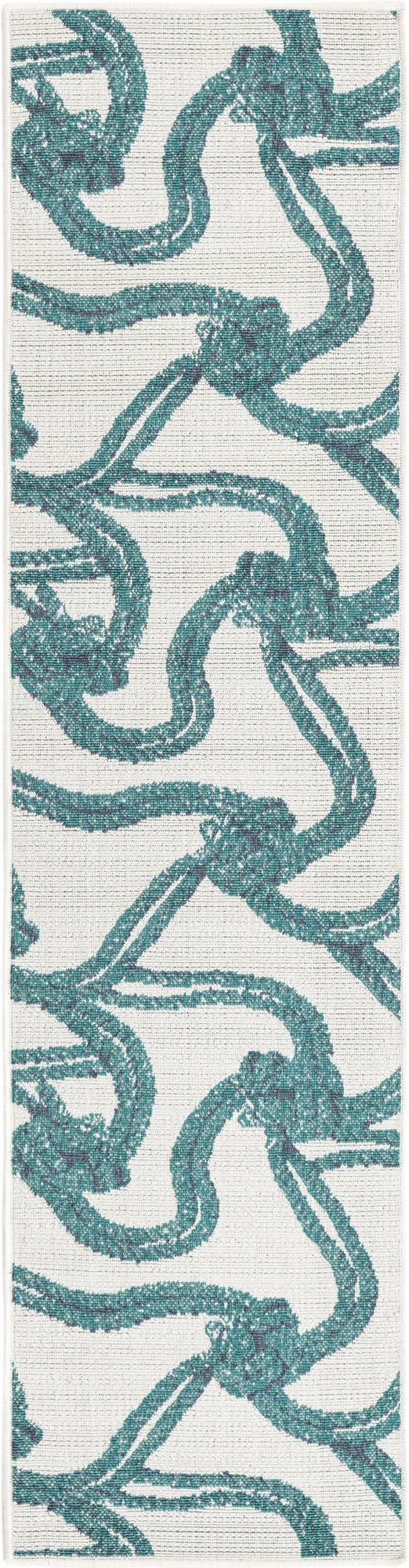 2' x 8' Calder · Nautical rope Outdoor Rug, teal and ivory