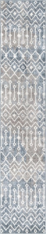 2' 7 x 13' Eugene · Geometric trellis rug, blue and ivory