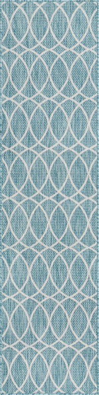2' x 7' 10 Atkins · Lattice Outdoor Rug, light aqua and ivory