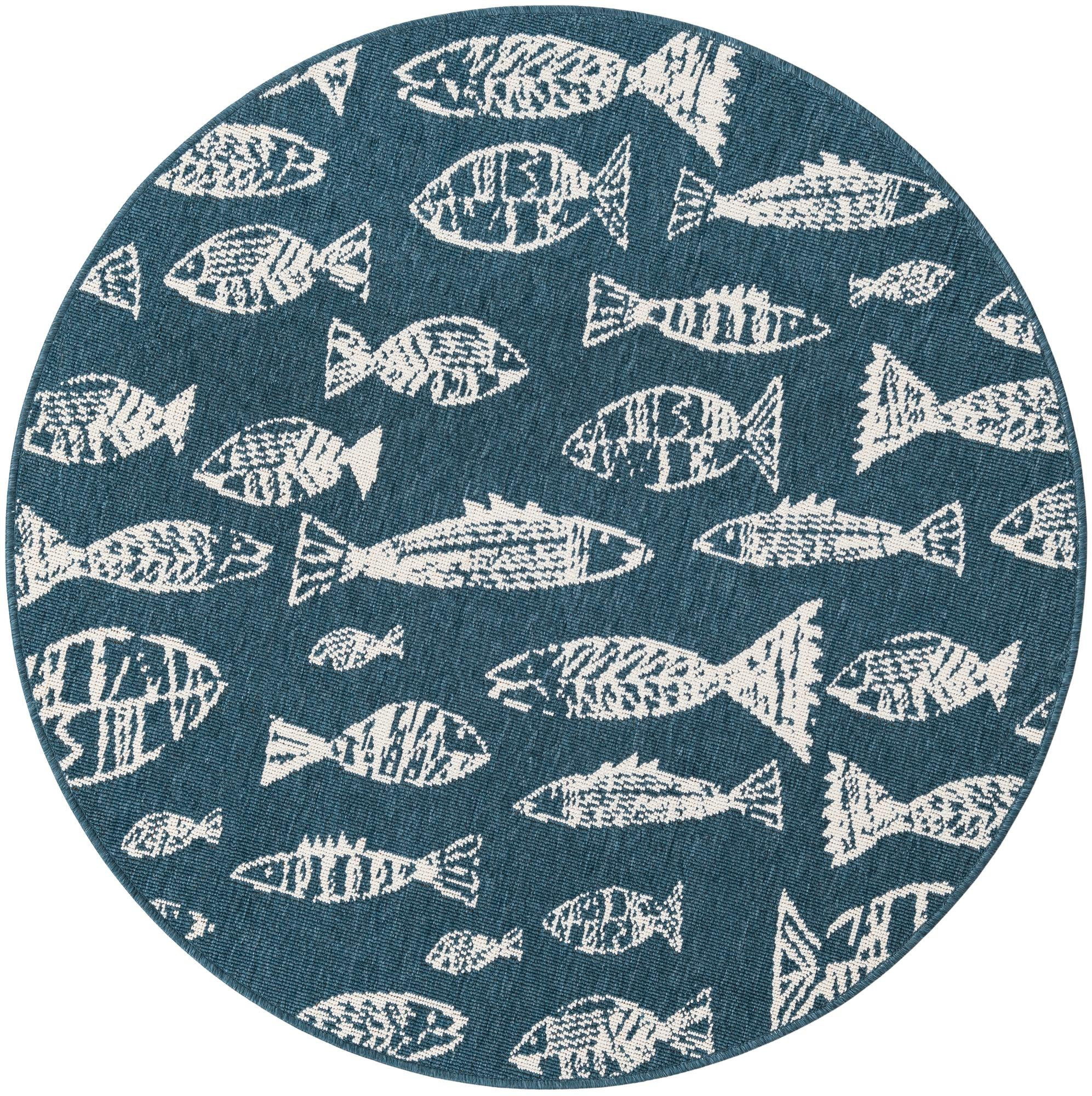 4' x 4' Thaddeus · Pictoral Outdoor Rug, blue