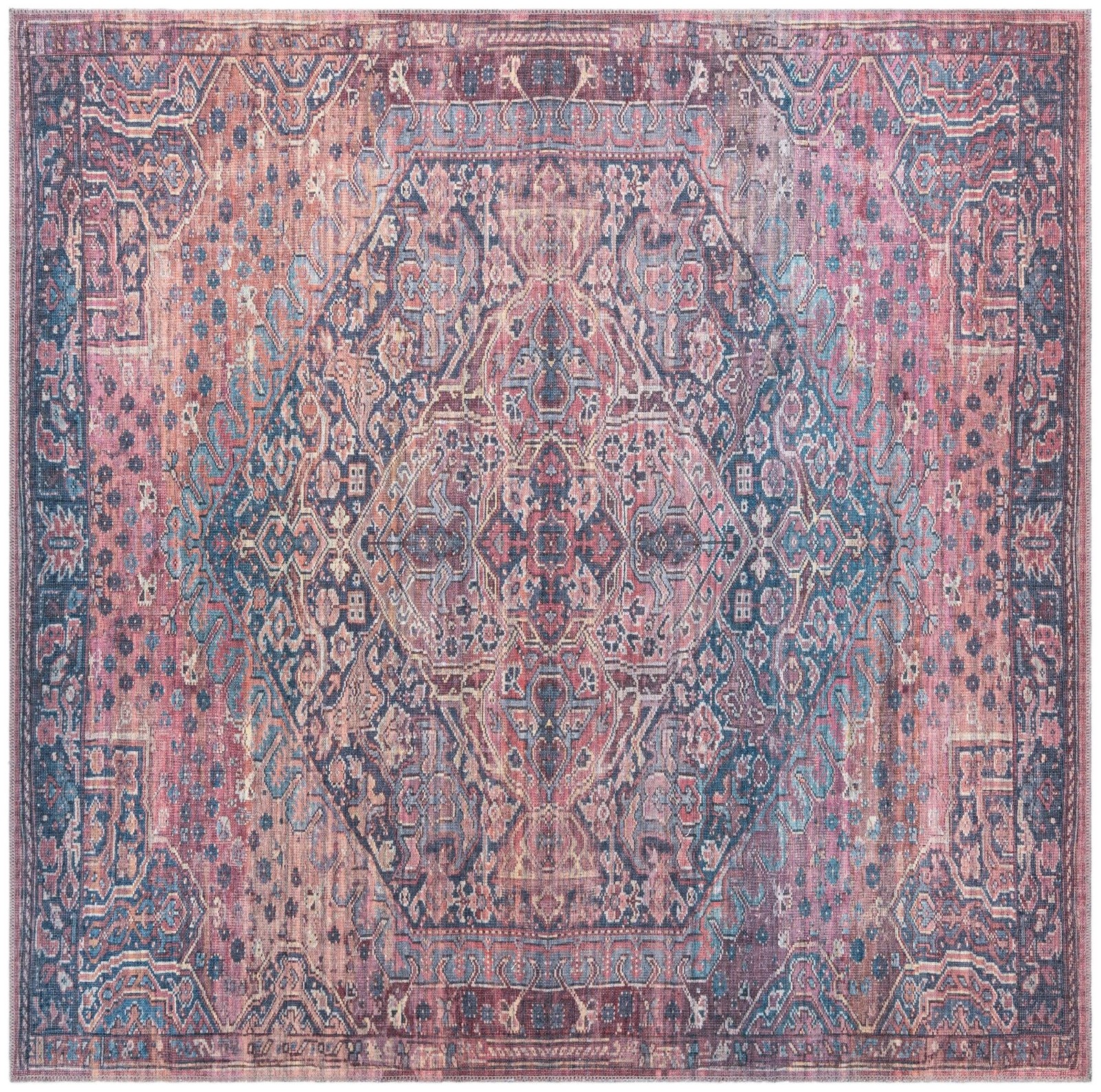 7' 3 x 7' 3 Darnell · Medallion Washable Rug, rust and navy