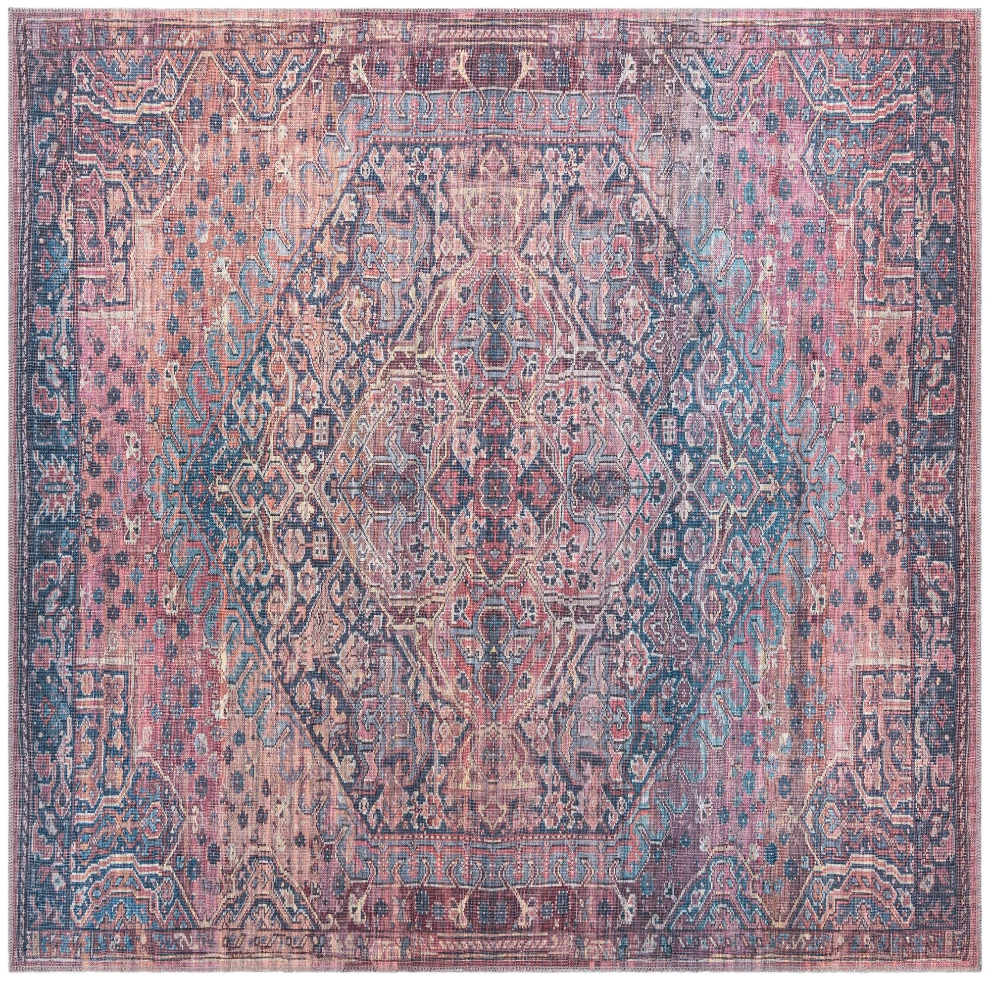 7' 3 x 7' 3 Darnell · Medallion Washable Rug, rust and navy