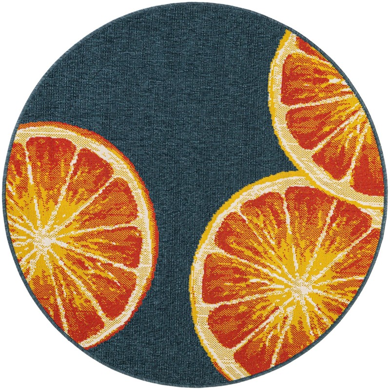 4' x 4' Hurley · Citrus slice Outdoor Rug, navy and orange