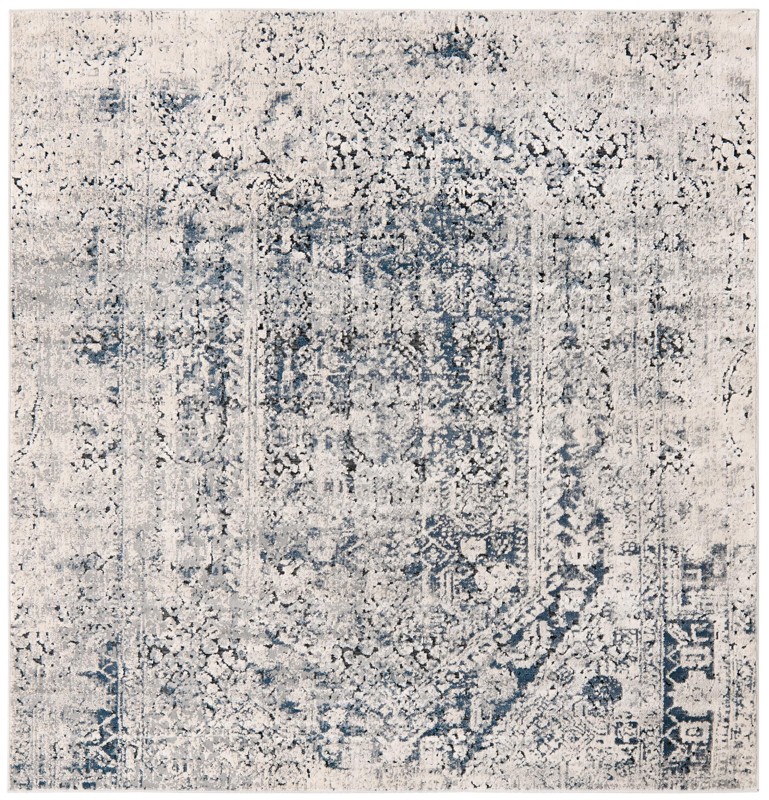 5' 3 x 5' 3 Bertram · Distressed medallion rug, gray and navy