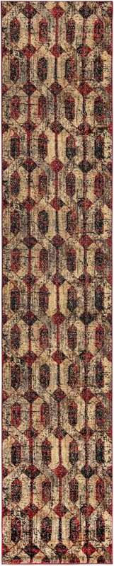 2' 7 x 14' Acadia · Geometric lattice rug, burgundy and beige