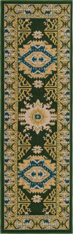 2' x 6' Waxwing · Border Outdoor Rug, green