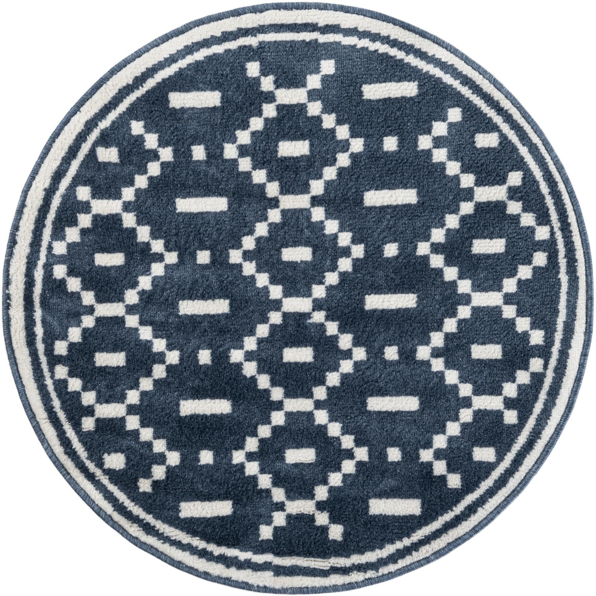 3' x 3' Rankin · Geometric rug, blue and ivory