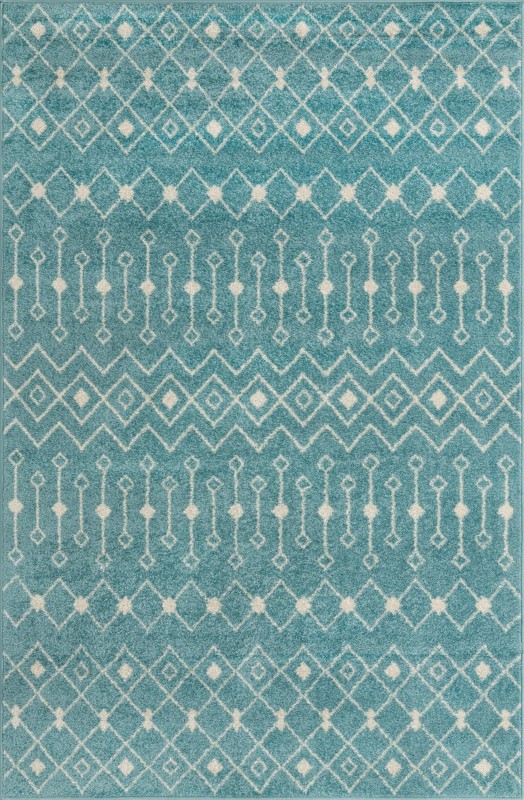 6' x 9' Boswell · Geometric trellis rug, aqua and ivory