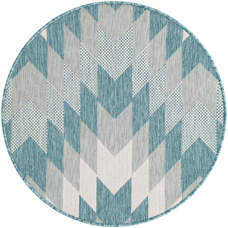 3' x 3' Morrell · Chevron Outdoor Rug, aqua and ivory