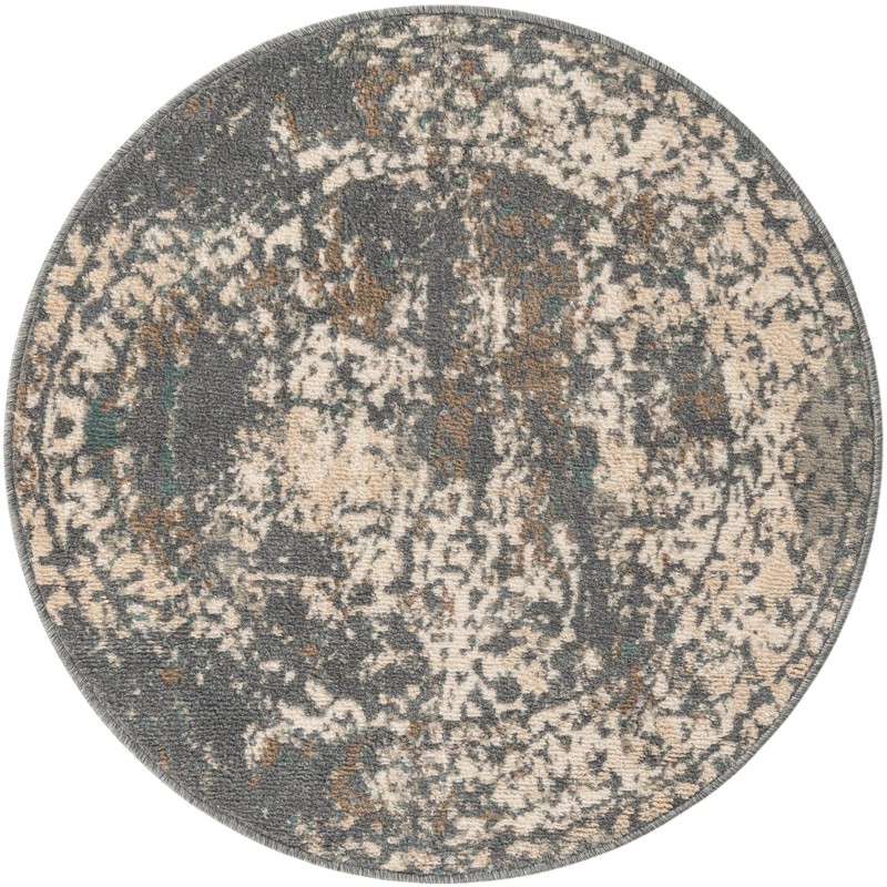 3' 3 x 3' 3 Maude · Distressed medallion rug, gray and beige