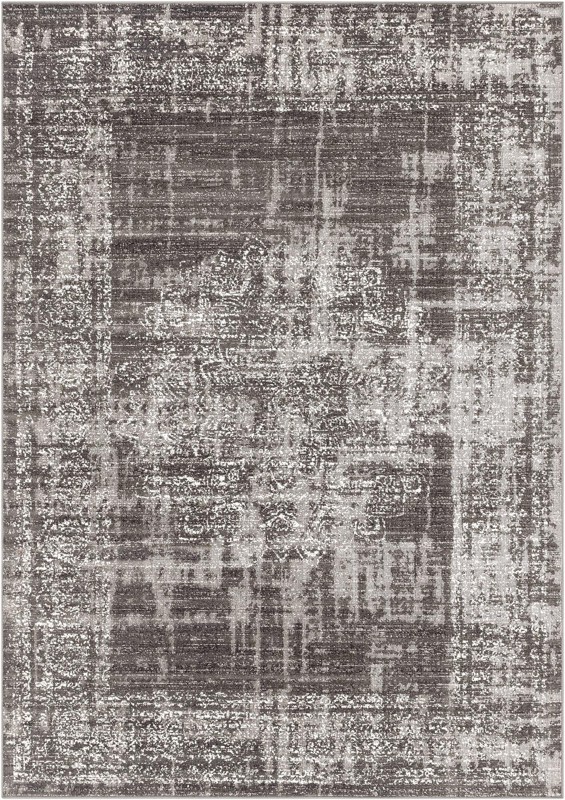 7' x 10' Leighton · Distressed medallion rug, gray and ivory