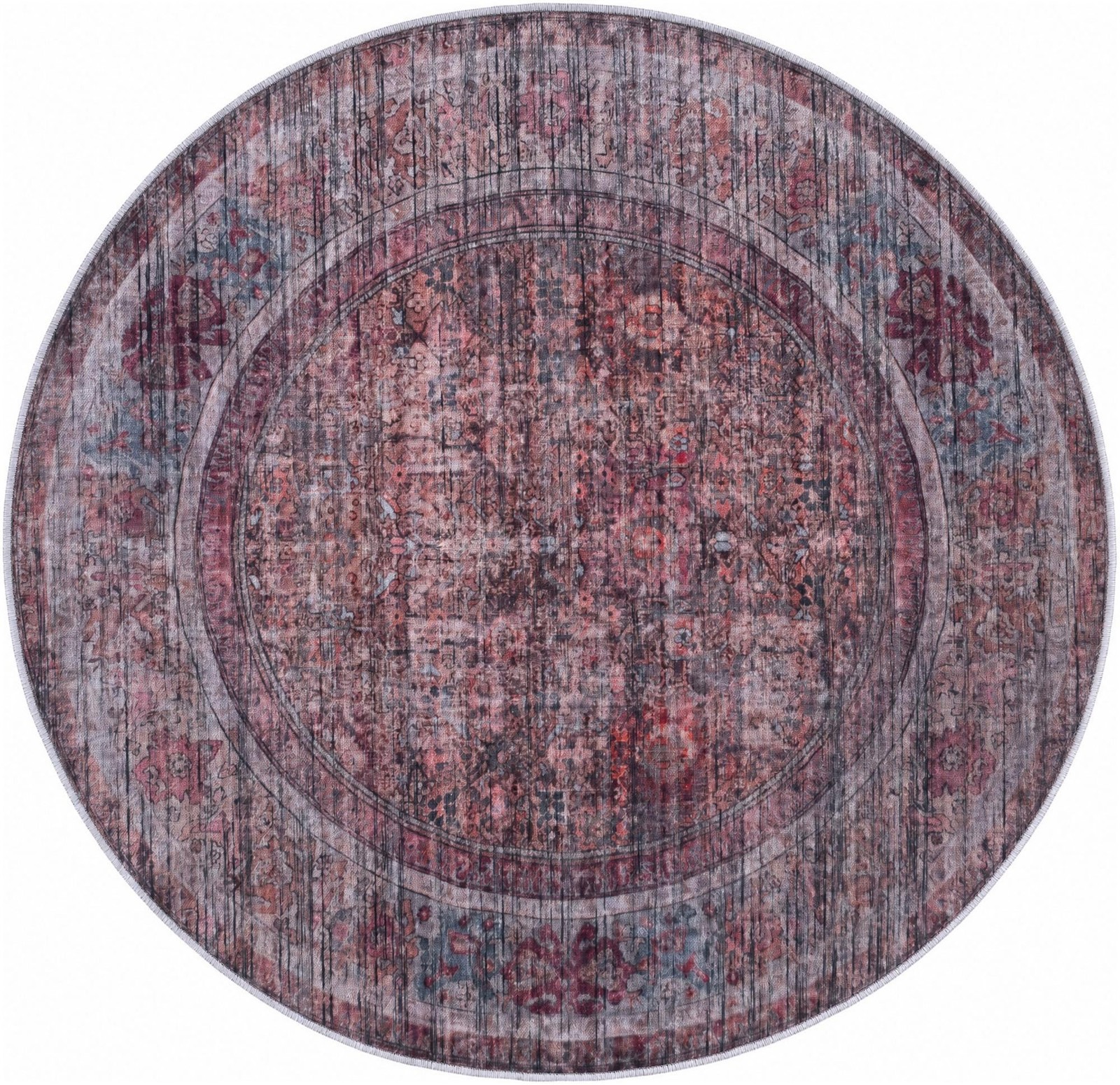 5' x 5' 3 Murrow · Distressed traditional rug, rust and brown