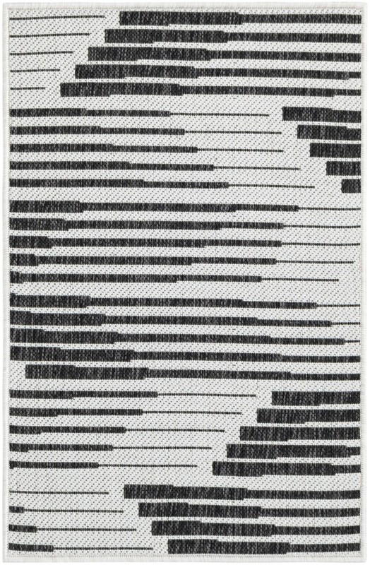 2' x 3' Flax · Abstract Outdoor Rug, black and white
