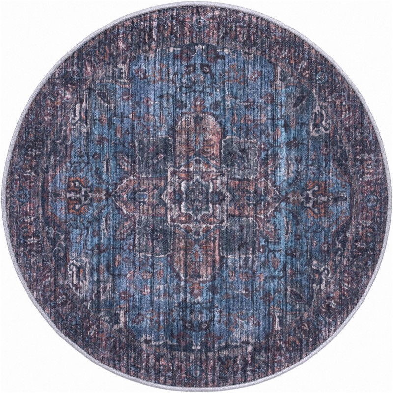 3' 3 x 3' 3 Massey · Distressed floral rug, navy and rust