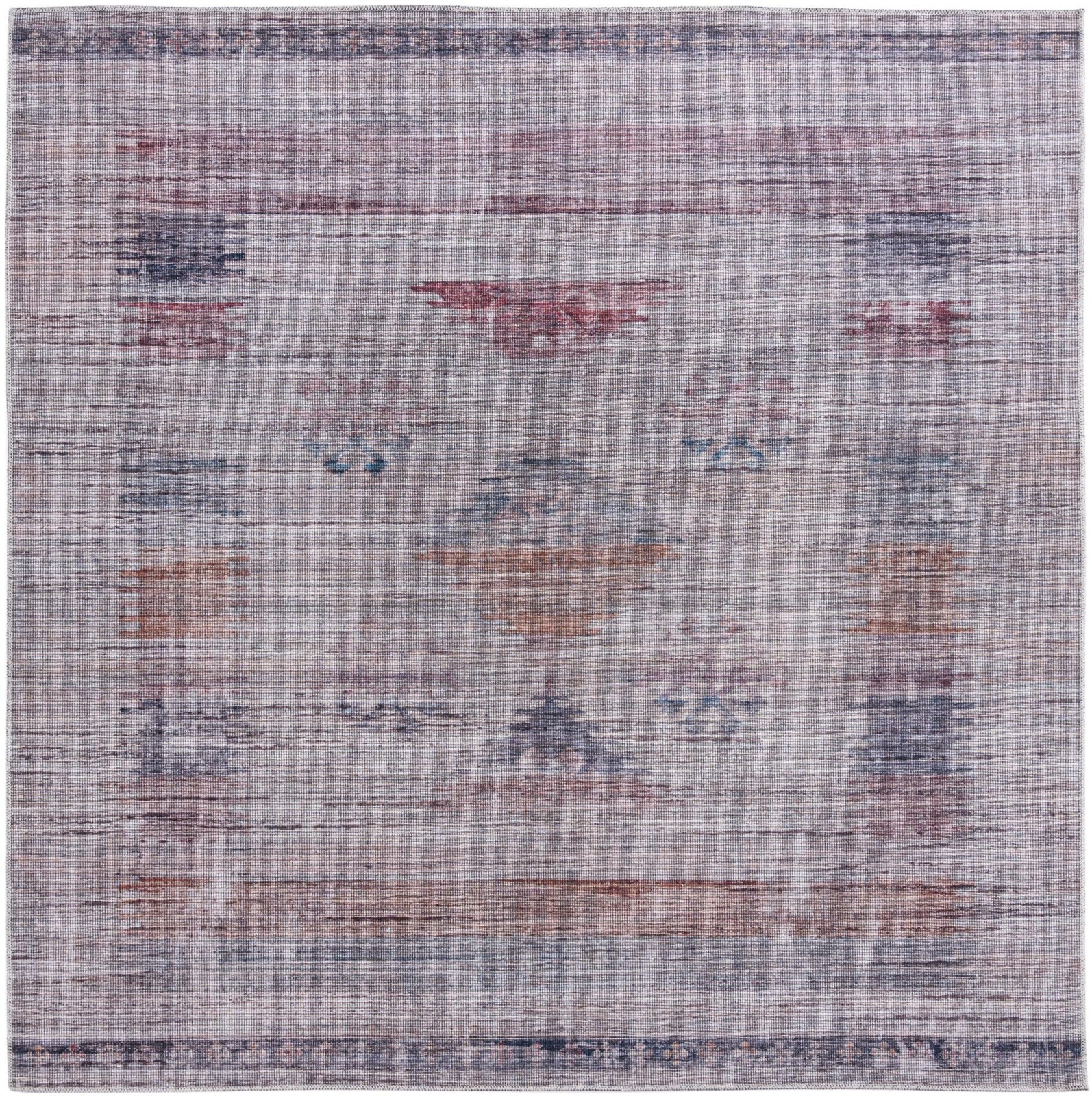 7' 10 x 7' 10 Bascom · Faded tribal Washable Rug, gray and burgundy