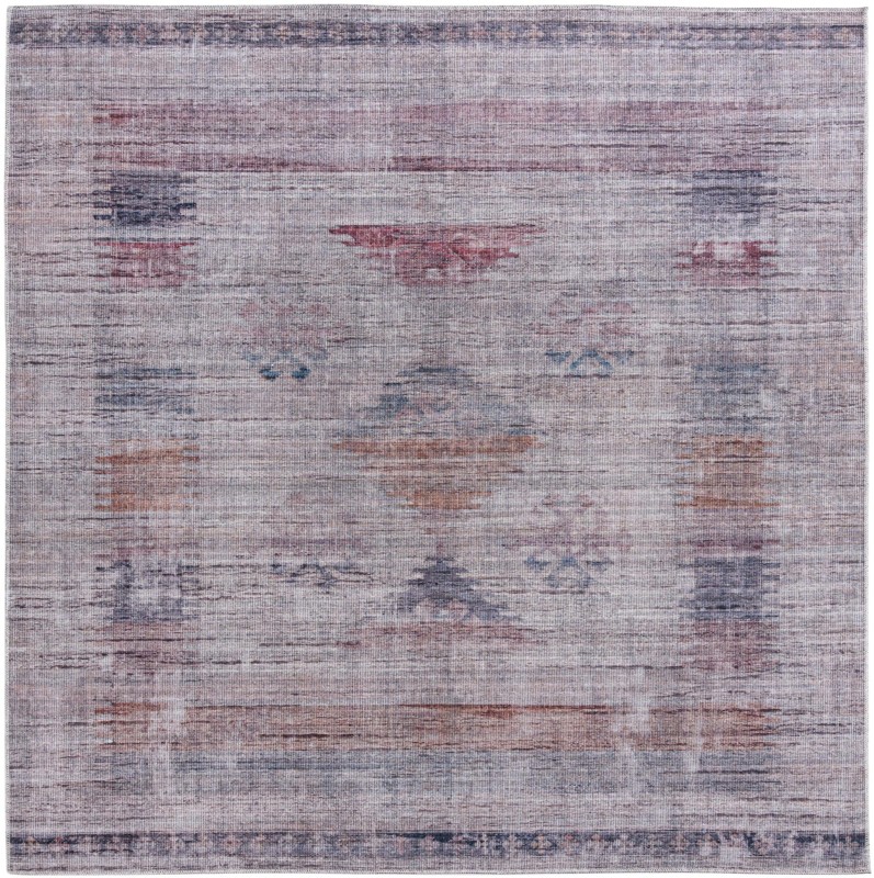 Bascom · Faded tribal Washable Rug, gray and burgundy