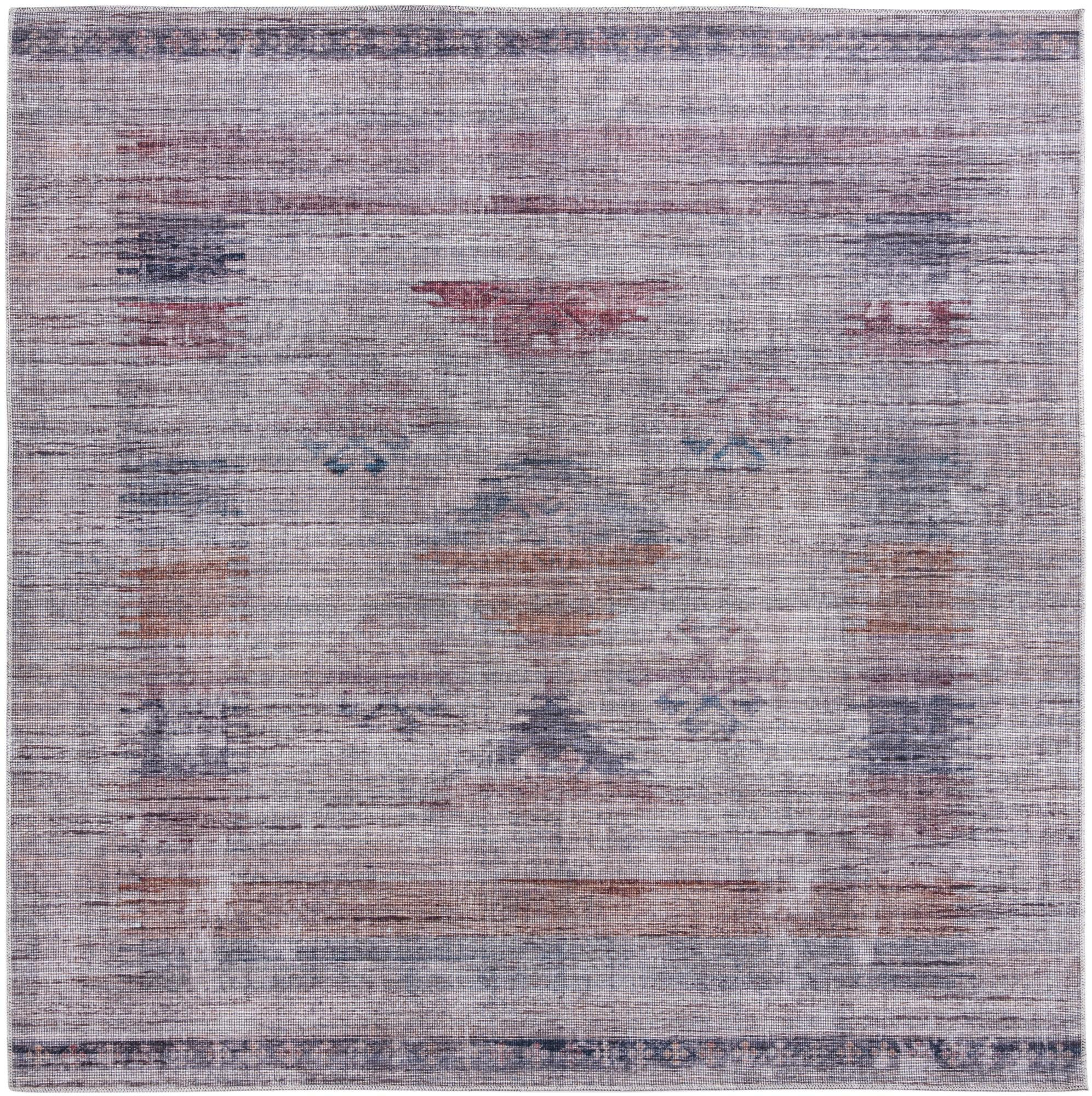 7' 10 x 7' 10 Bascom · Faded tribal Washable Rug, gray and burgundy