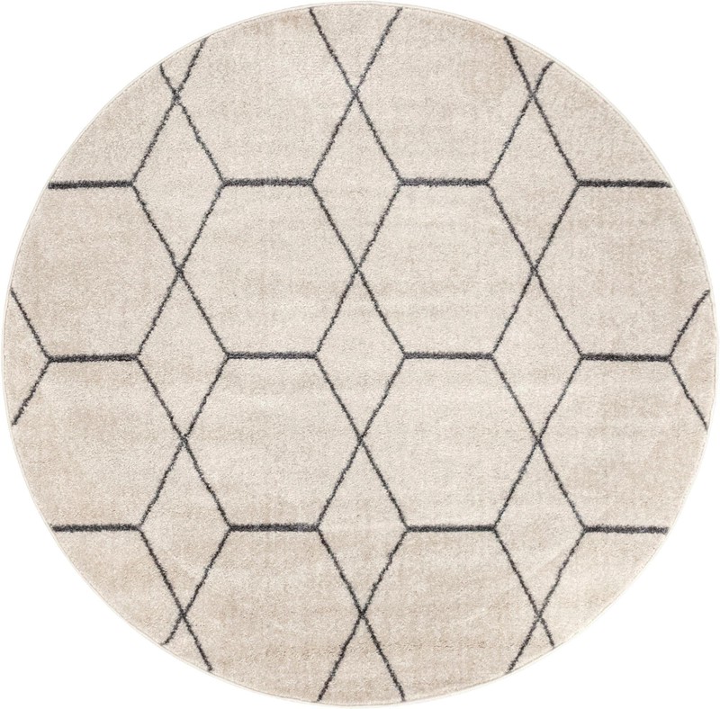 3' x 3' Galloway · Geometric lattice rug, ivory and gray