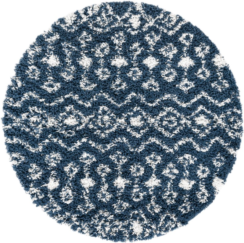 3' x 3' Bayley · Geometric trellis Shag Rug, navy and ivory