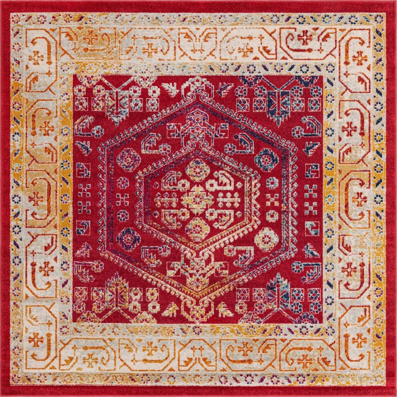 7' 10 x 7' 10 Broadhurst · Medallion rug, magenta and ivory
