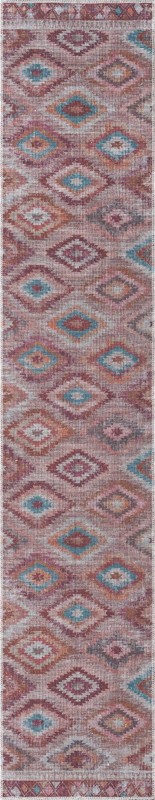 2' x 10' Uttley · Diamond tribal Washable Rug, terracotta and turquoise