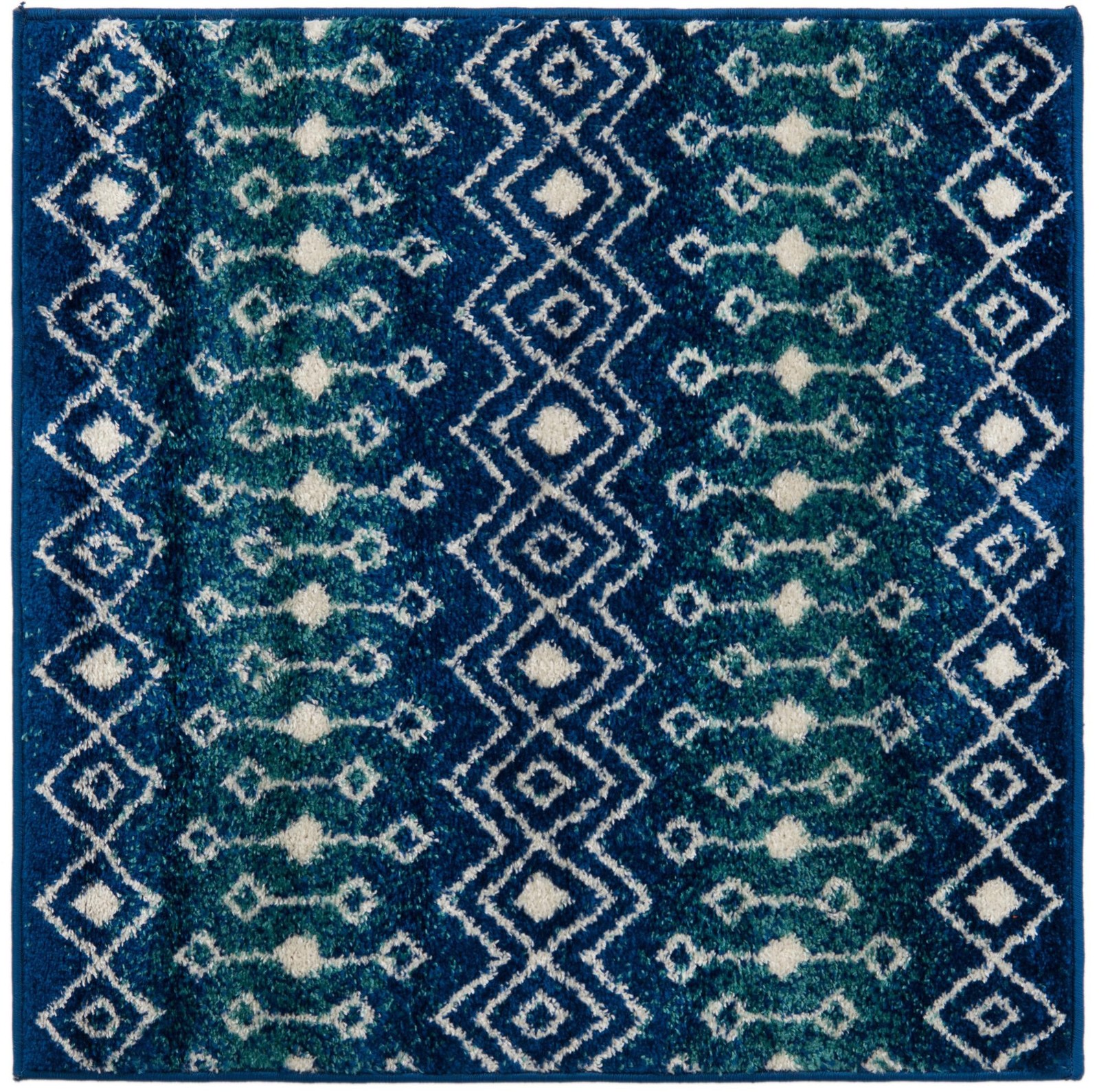 3' x 3' Boswell · Tribal trellis rug, navy and teal