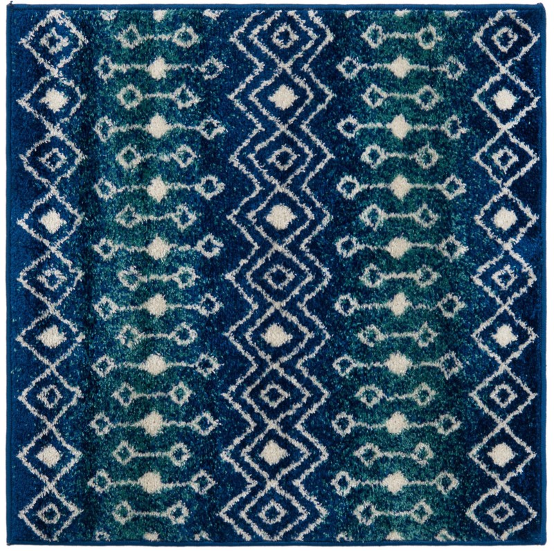 3' x 3' Boswell · Tribal trellis rug, navy and teal