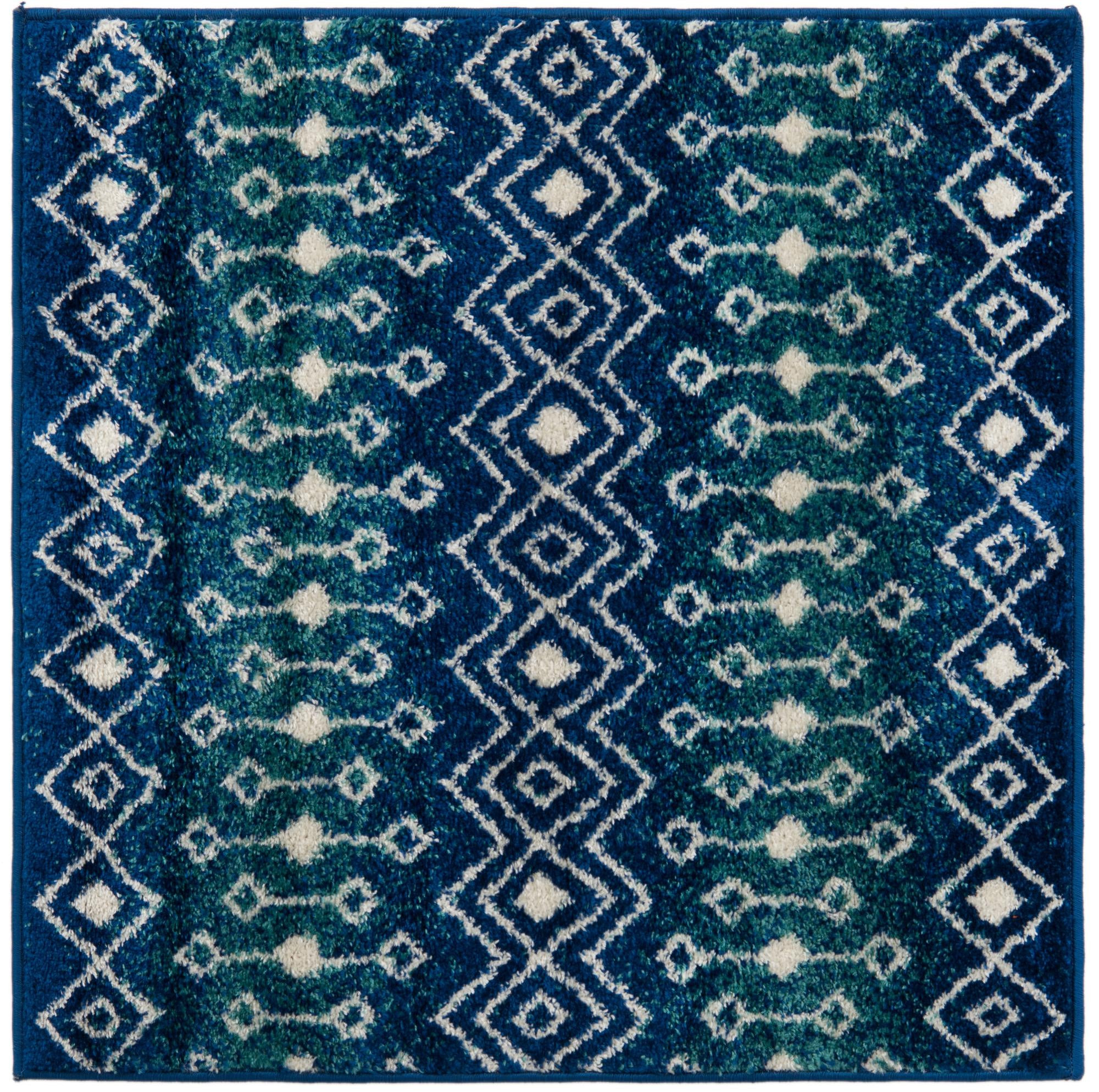 3' x 3' Boswell · Tribal trellis rug, navy and teal