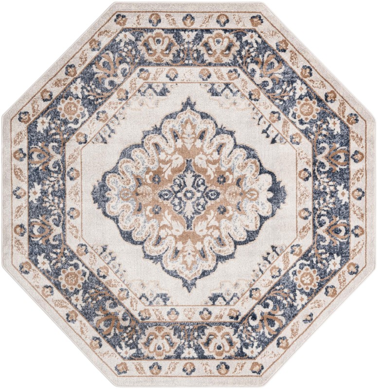 7' x 7' Curlew · Medallion rug, cream and blue