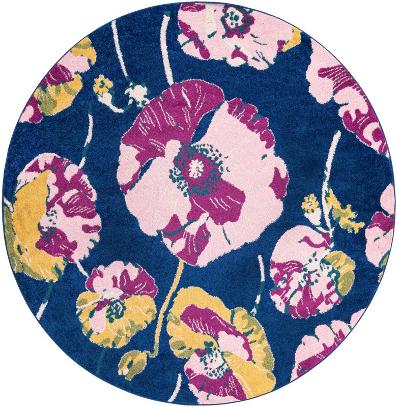 7' x 7' Hyland · Floral rug, navy and pink