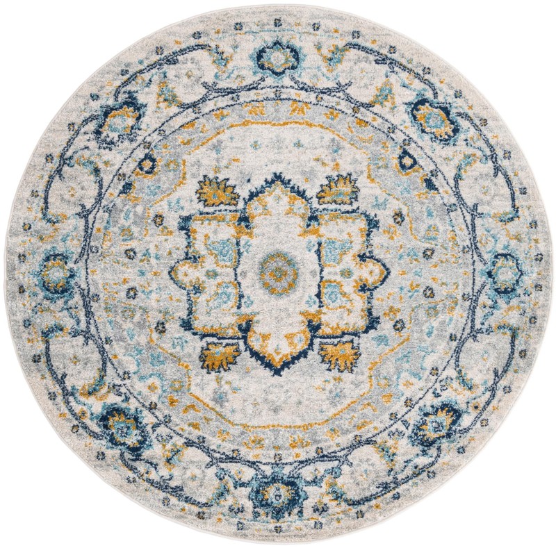 Pierce · Medallion rug, gray, blue and yellow