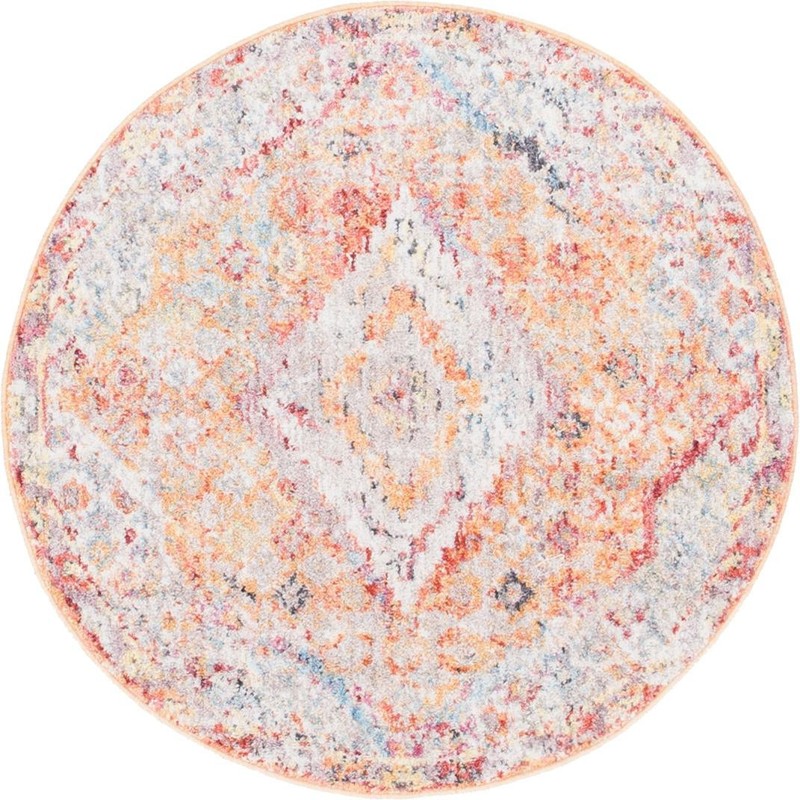3' 3 x 3' 3 Hickorywood · Faded medallion rug, orange and ivory