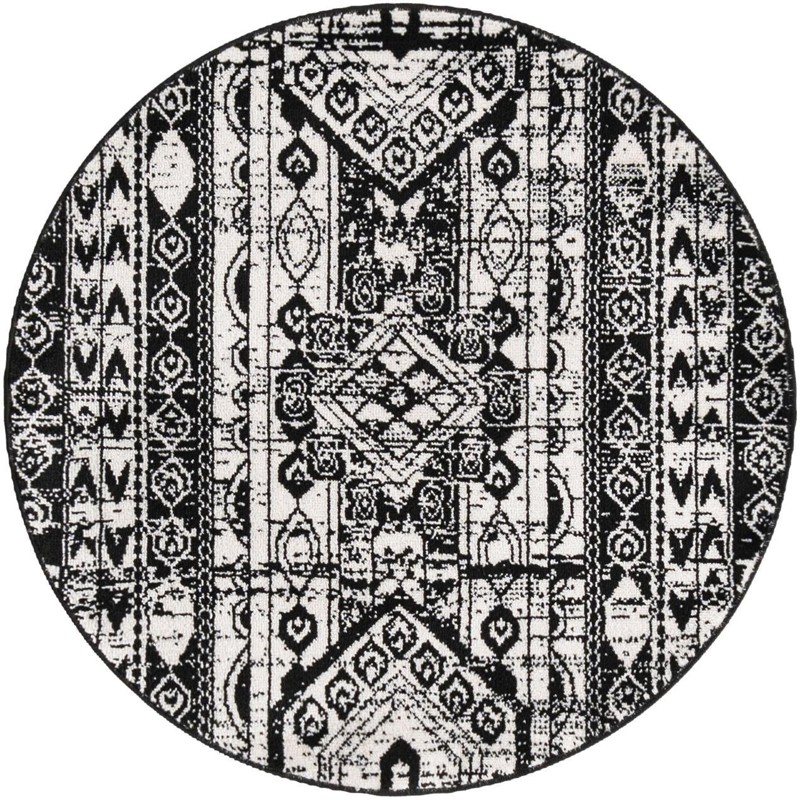 3' x 3' Grouse · Tribal medallion rug, black and white