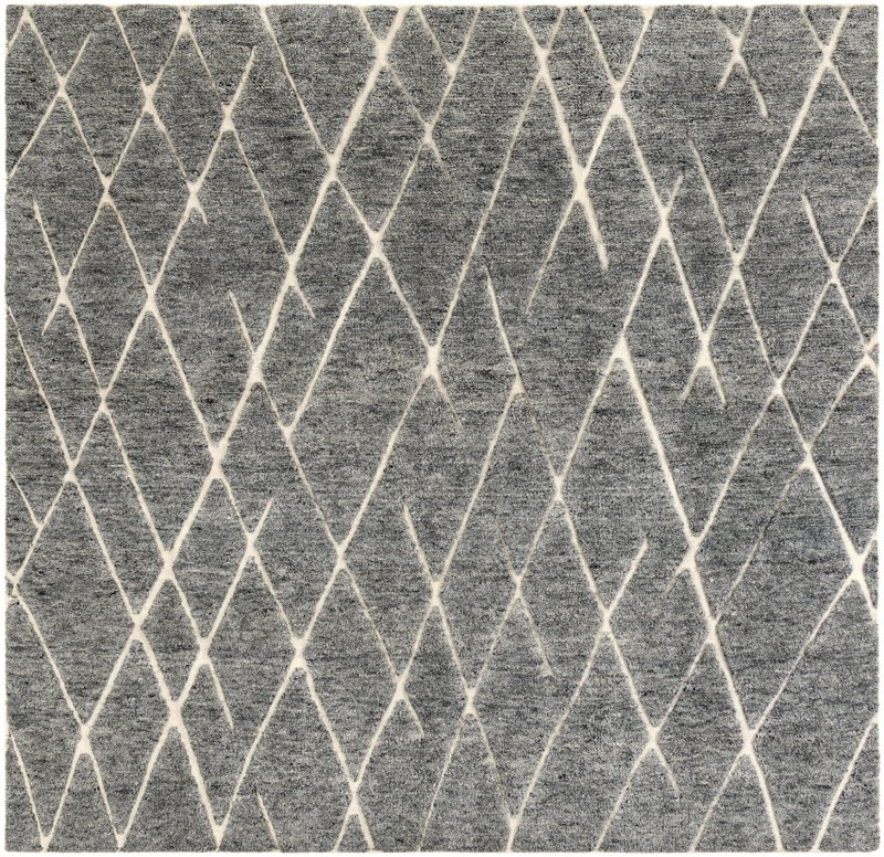 Geary · Diamond trellis Wool Shag Rug, gray and ivory