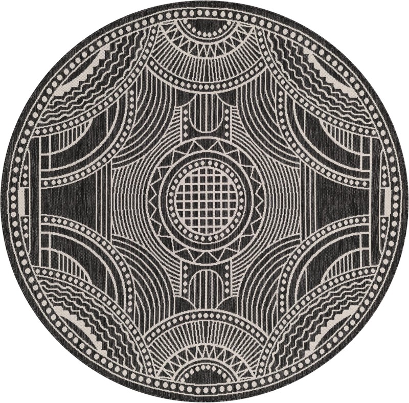 6' x 6' Brough · Medallion Outdoor Rug, black and white
