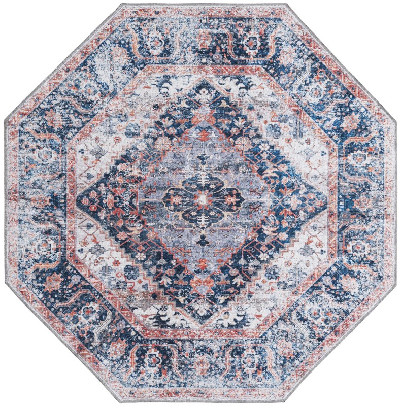 5' 3 x 5' 3 Trillium · Distressed medallion Washable Rug, navy and pink