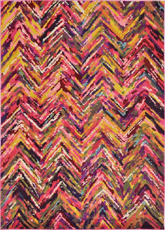 7' x 10' Forsyth · Chevron Washable Rug, multicolor and pink