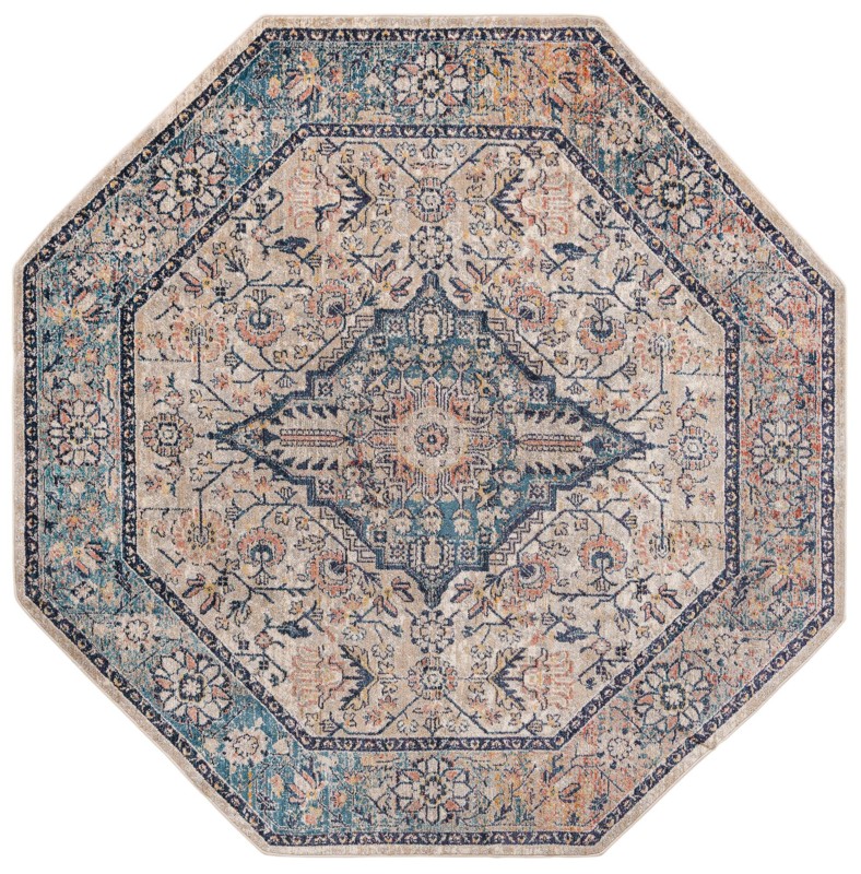 7' 10 x 7' 10 Thane · Medallion rug, blue and rust