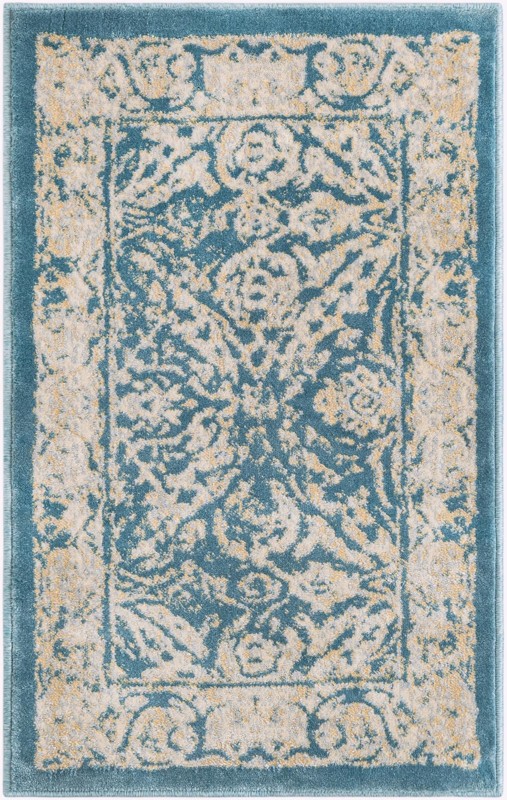 2' x 3' 1 Fanshawe · Medallion rug, teal and cream