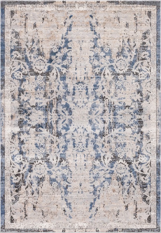 7' x 10' Lumley · Distressed floral rug, navy and beige