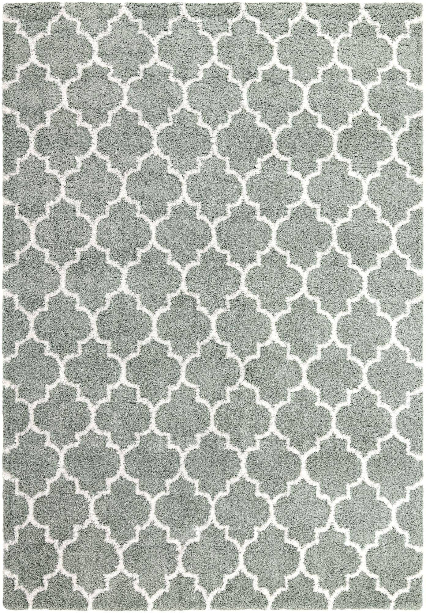 9' 10 x 14' Jameson · Trellis Shag Rug, cyan and ivory