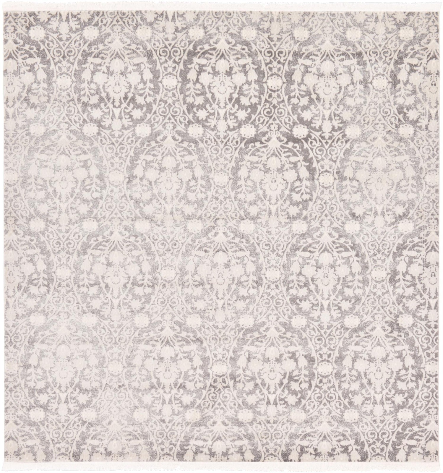 8' x 8' Marrow · Damask rug, light gray and ivory