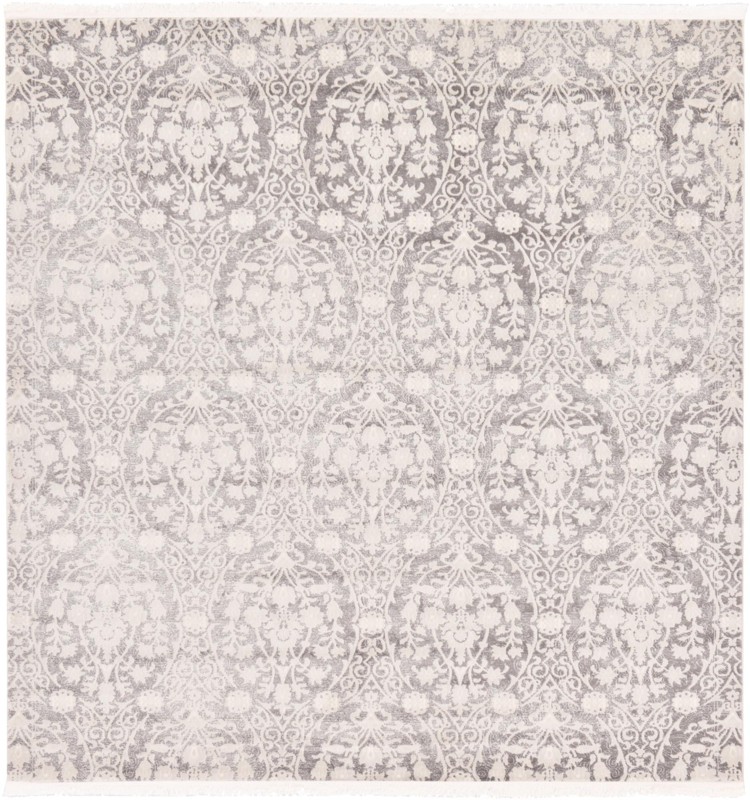 8' x 8' Marrow · Damask rug, light gray and ivory